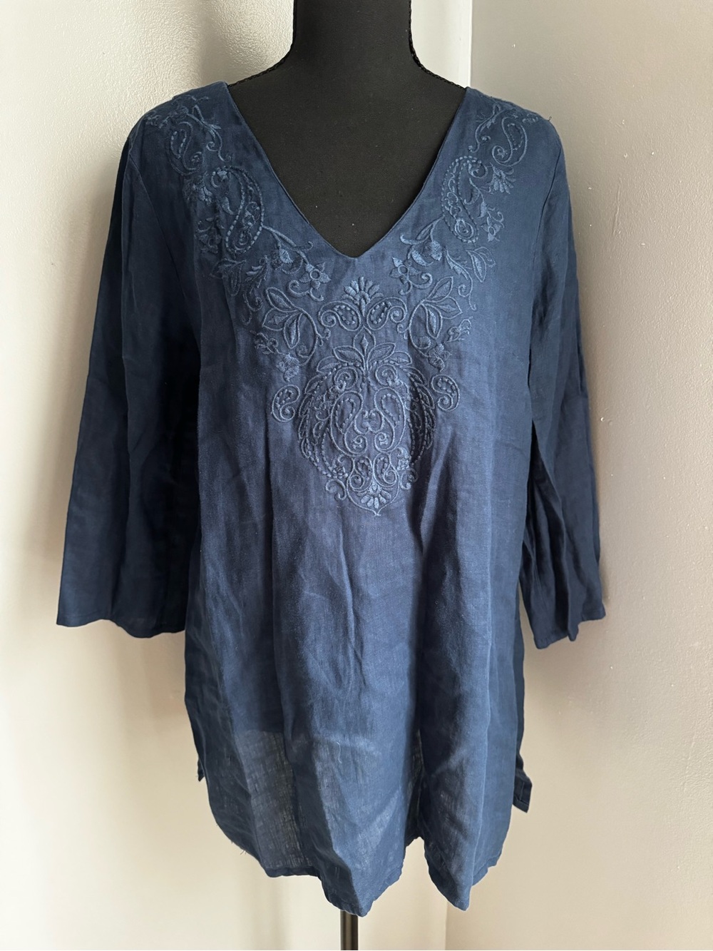 Saint Tropez West Navy Blue Embroidered V-Neck Tunic